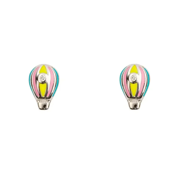 D for Diamond Sterling Silver Enamel Hot Air Balloon Stud Earrings with Diamond E6327