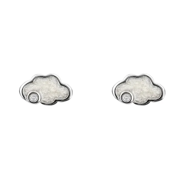 D for Diamond Pearlised Enamel Cloud Silver Stud Earrings with Diamond E6329