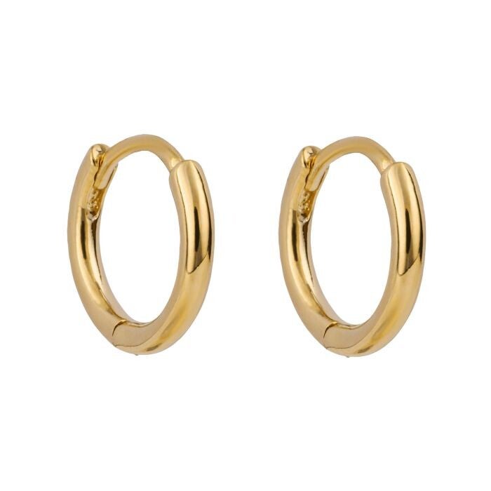 Silver Earrings Gold Plated E6351 Beginnings 12mm Plain Hoop Earrings