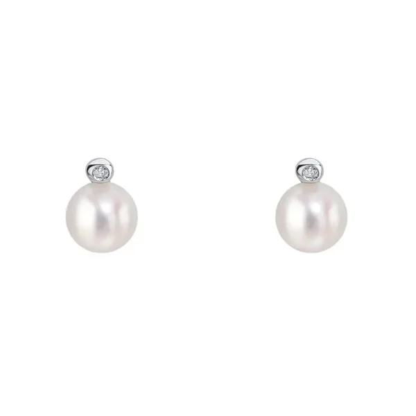 D for Diamond Pearl Stud Silver Earrings with Diamond E6392W