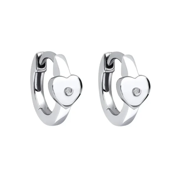 D for Diamond Heart Hoop Silver Earrings with Diamond E6394