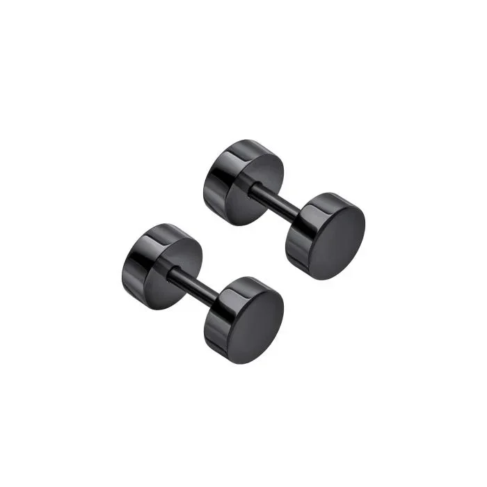 Fred Bennett Plain Round Stainless Steel Black IP Stud Earrings E6395