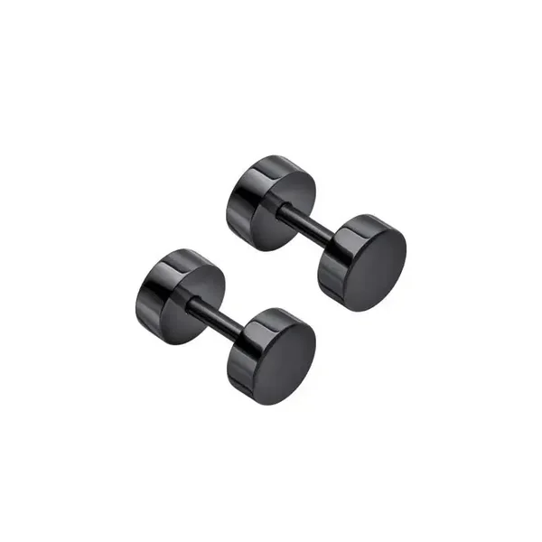 Fred Bennett Plain Round Stainless Steel Black IP Stud Earrings E6395