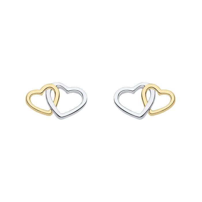 Fiorelli Silver Earrings E6427 Interlinking Double Heart Stud Earrings