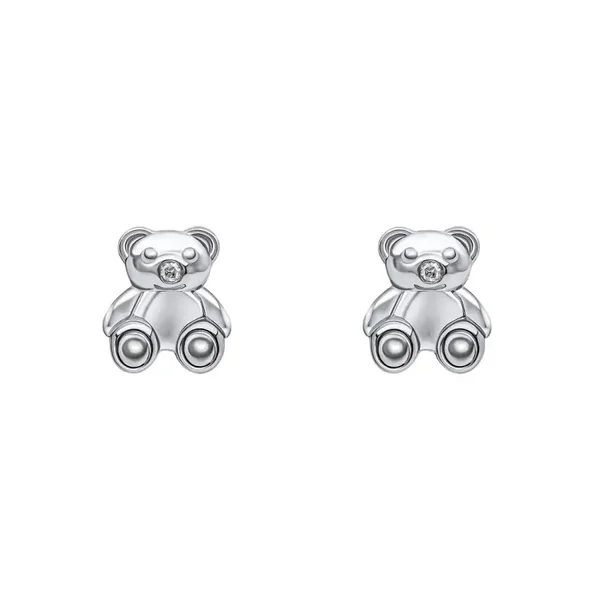 D for Diamond Teddy Bear Stud Silver Earrings with Diamond E6431