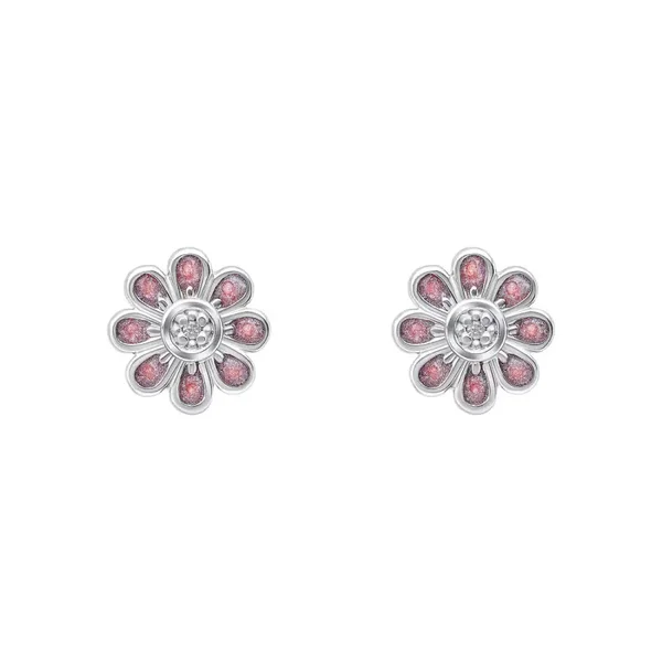 D for Diamond Pink Flower Silver Stud Earrings with Diamond E6432
