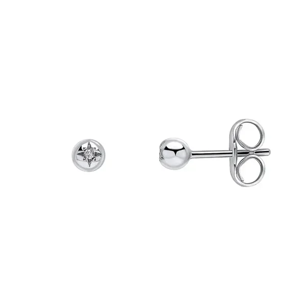 D for Diamond Spherical Starburst Silver Stud Earrings with Diamond E6509