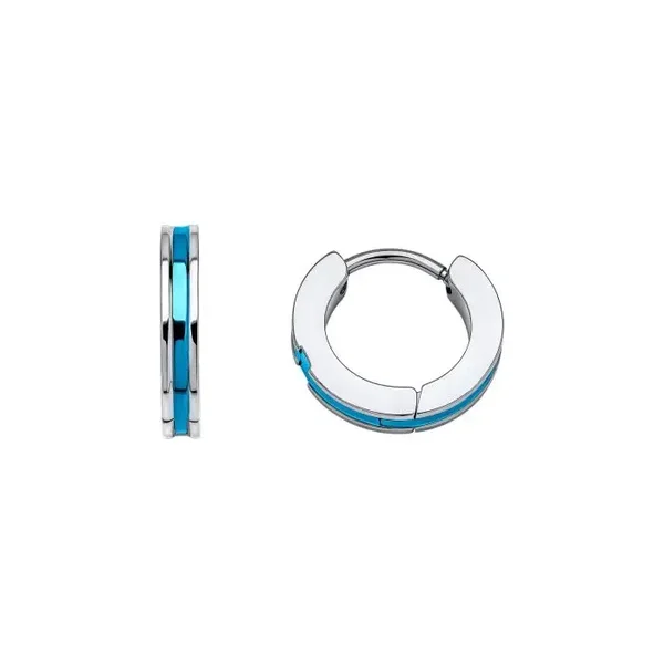 Fred Bennett Stainless Steel and Blue Detail Hoop Earrings E6566L