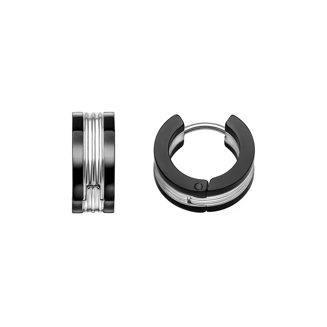 Fred Bennett Stainless Steel and Black Detail Hoop Earrings E6570B
