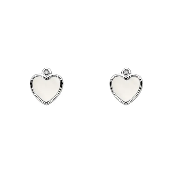 D for Diamond Mother of Pearl Heart Silver Stud Earrings with Diamond E6589P