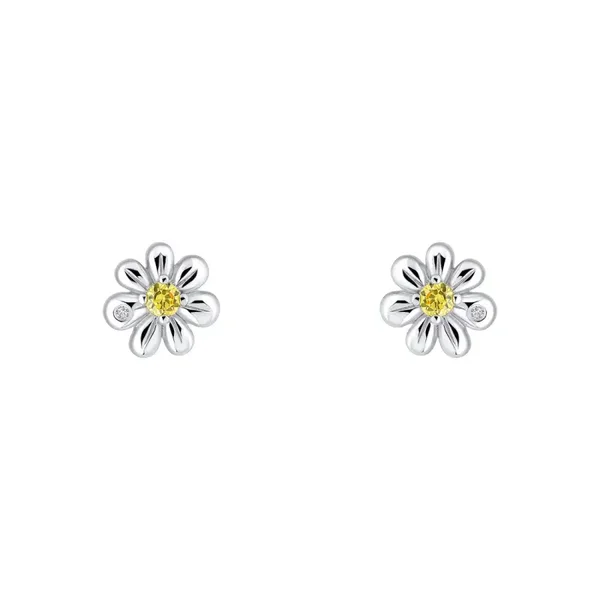 D for Diamond Daisy Silver Stud Earrings with Yellow CZ and Diamond E6687Y