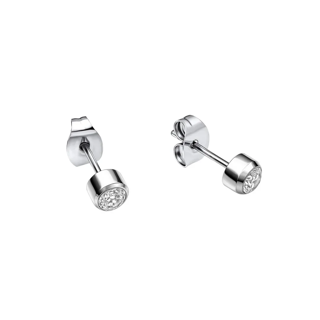 Fred Bennett Smaller Fit Stainless Steel Stud Earrings with CZ E6740