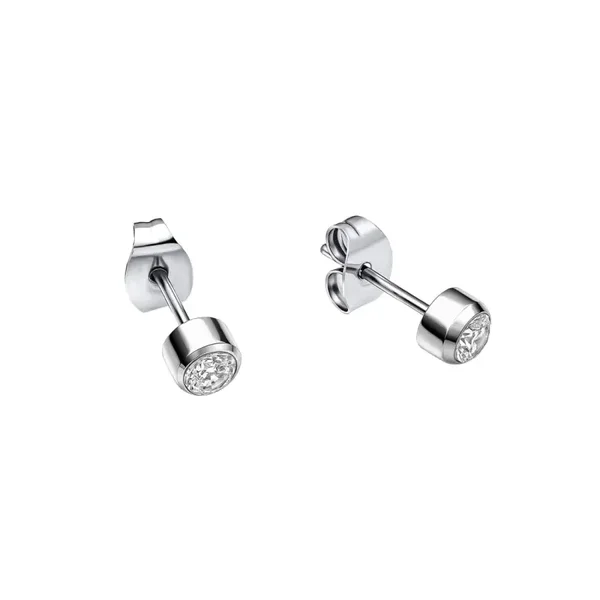 Fred Bennett Smaller Fit Stainless Steel Stud Earrings with CZ E6740