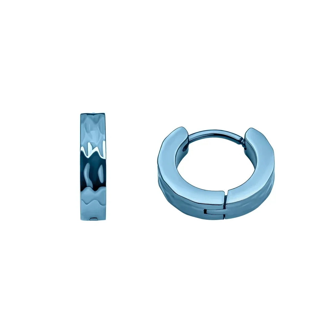 Fred Bennett Blue Stainless Steel Hammered Hoop Earrings E6741