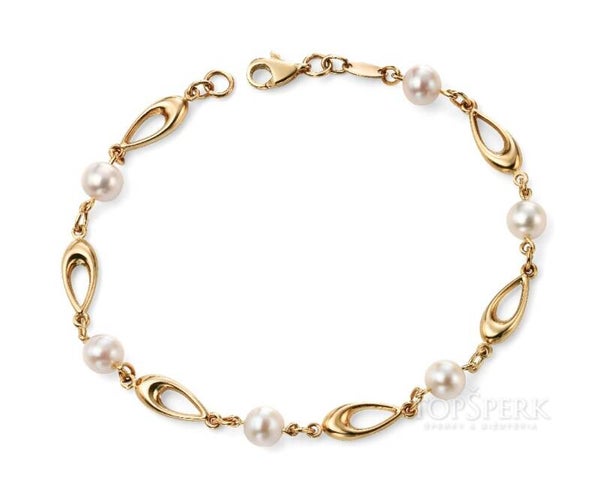Gold Bracelet GB416W Freshwater Pearl and Oval Link Bracelet Elements 9ct Gold