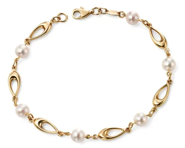 Gold Bracelet Freshwater Pearl and Oval Link Bracelet GB416W
