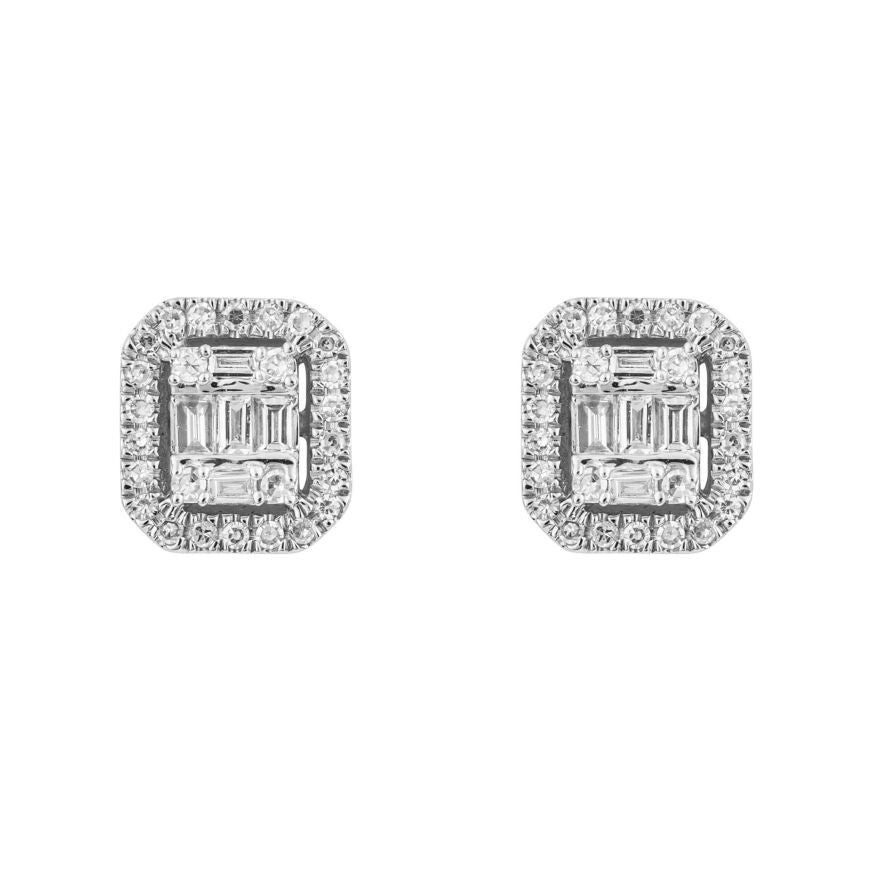 Elements White Gold Earrings GE1007 Pave Square Diamond Earrings in 9ct Gold