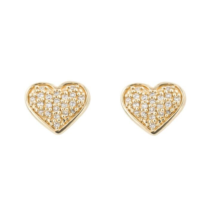 Elements Gold Earrings GE1008 Pave Diamond Heart Stud Earrings in 9ct Gold