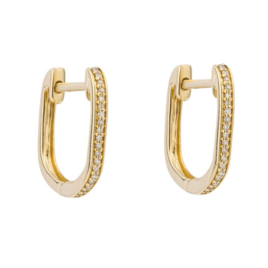 Elements Gold Earrings GE1012 U Shape Pave Diamond Hoop Earrings in 9ct Gold