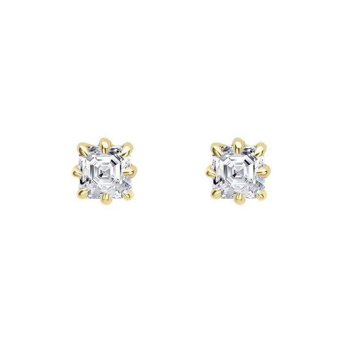 Asscher Cut Diamond Solitaire Stud Earrings Reflections 9ct Gold GE2453
