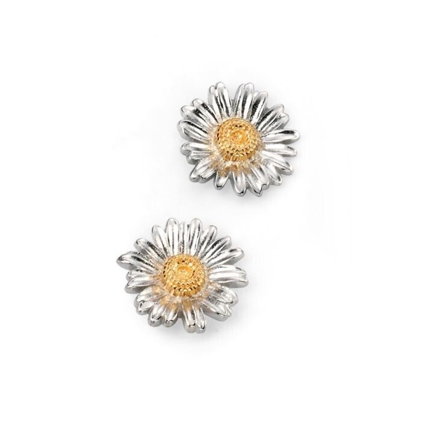 Beginnings Silver Earrings E4989 Yellow Gold Plated Detail Daisy Stud Earrings