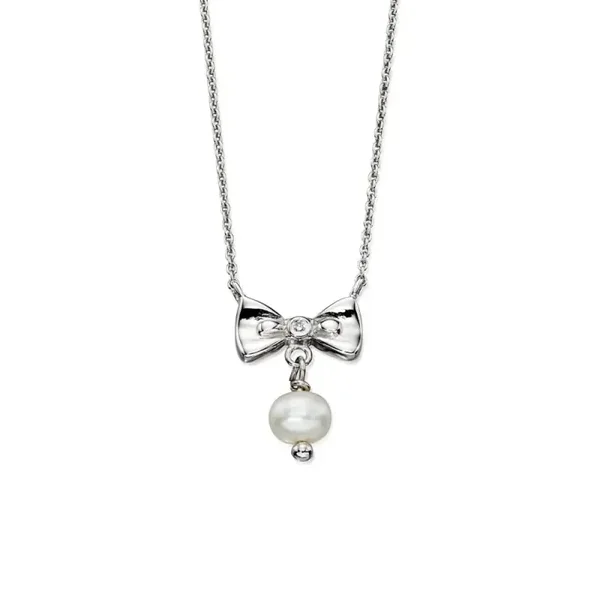 D for Diamond Freshwater Pearl Bow Silver Necklace N4077