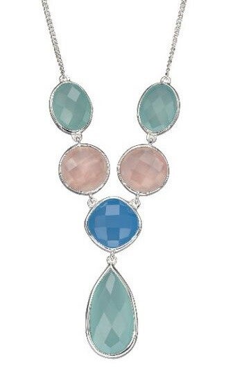 Beginnings Silver Necklace N4296 Rose Quartz with Blue and Aqua Chalcedony Necklace