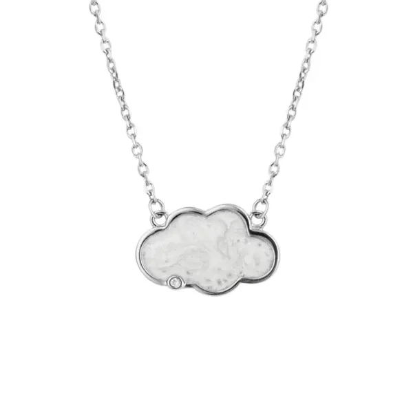 D for Diamond Pearlised Enamel Cloud Silver Necklace with Diamond B4561