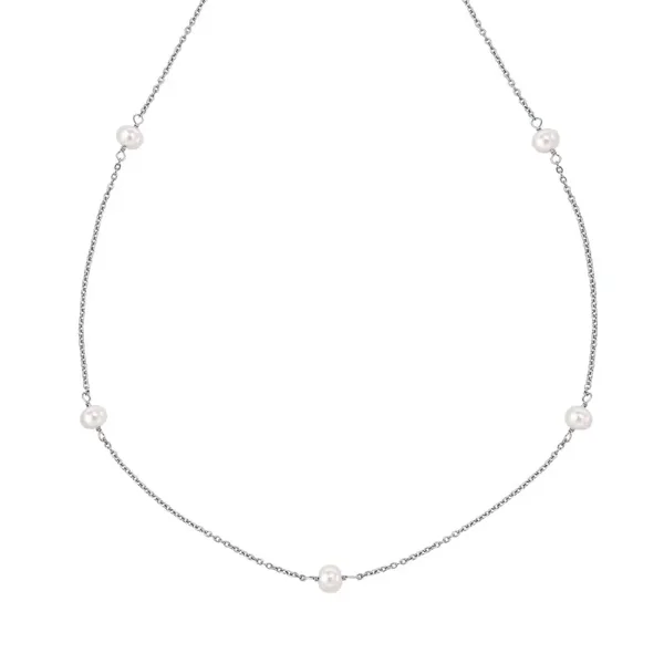 D for Diamond Pearl Station Silver Necklace with Diamond N4580W