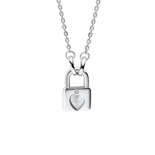 D for Diamond Padlock Heart Silver Necklace with Diamond N4581W