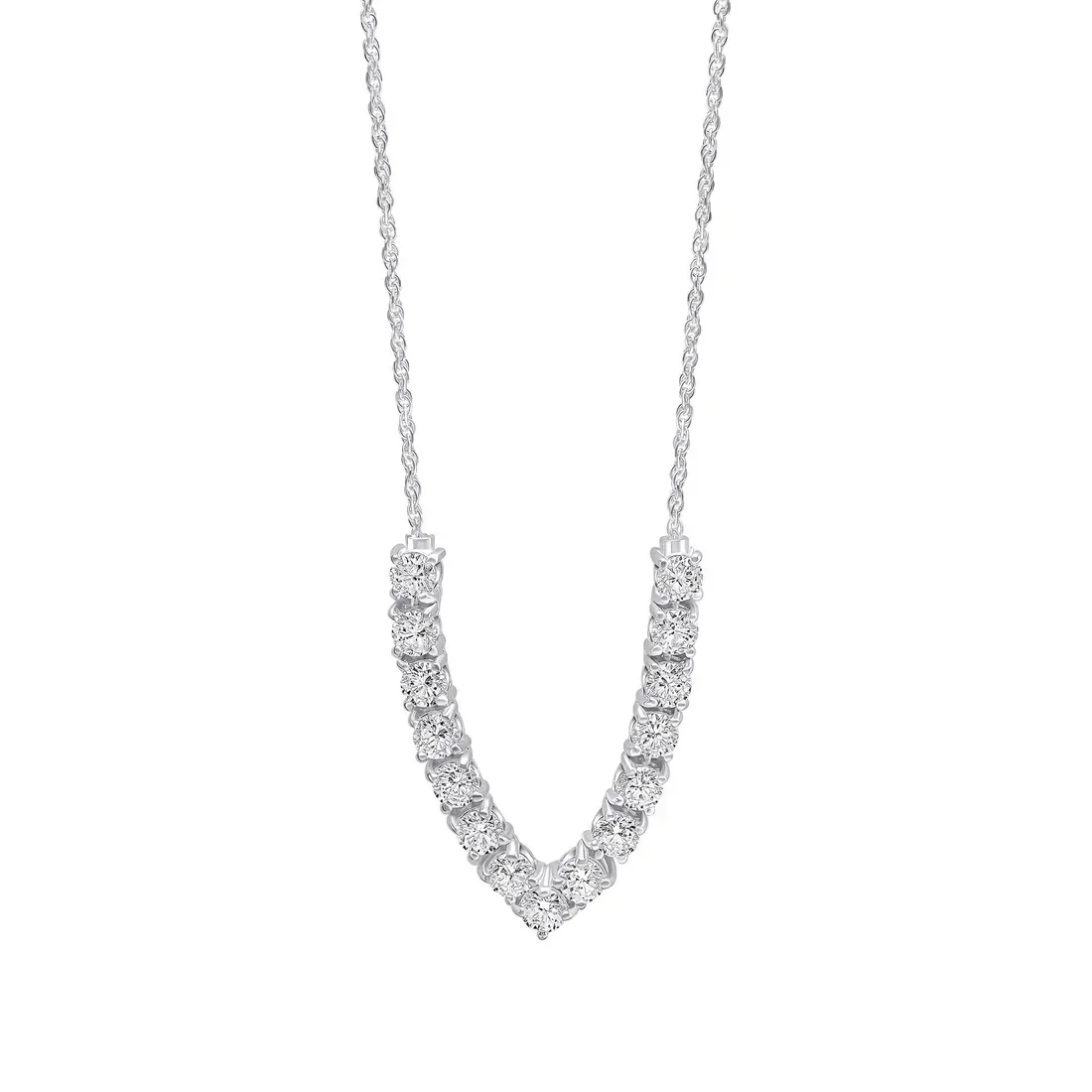 Silver Necklace N4615C V Shape Statement Necklace Beginnings Necklace with CZ's
