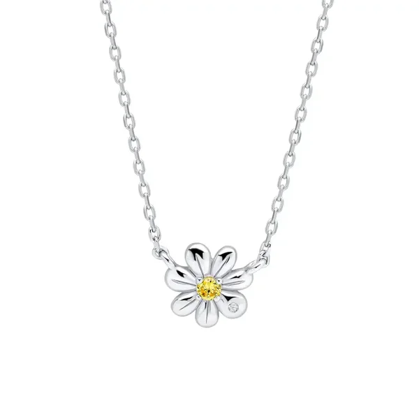 D for Diamond Daisy Silver Necklace with Yellow CZ and Diamond N4714Y