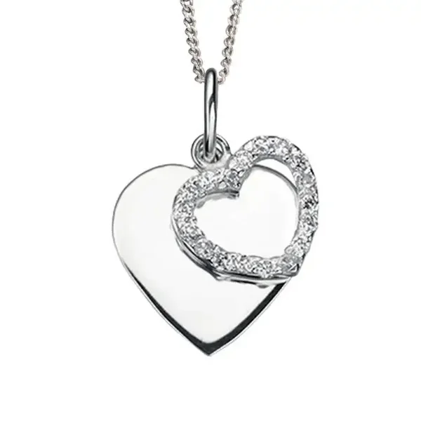 Sterling Silver Pendant P3497C Beginnings CZ Double Heart Pendant with Chain