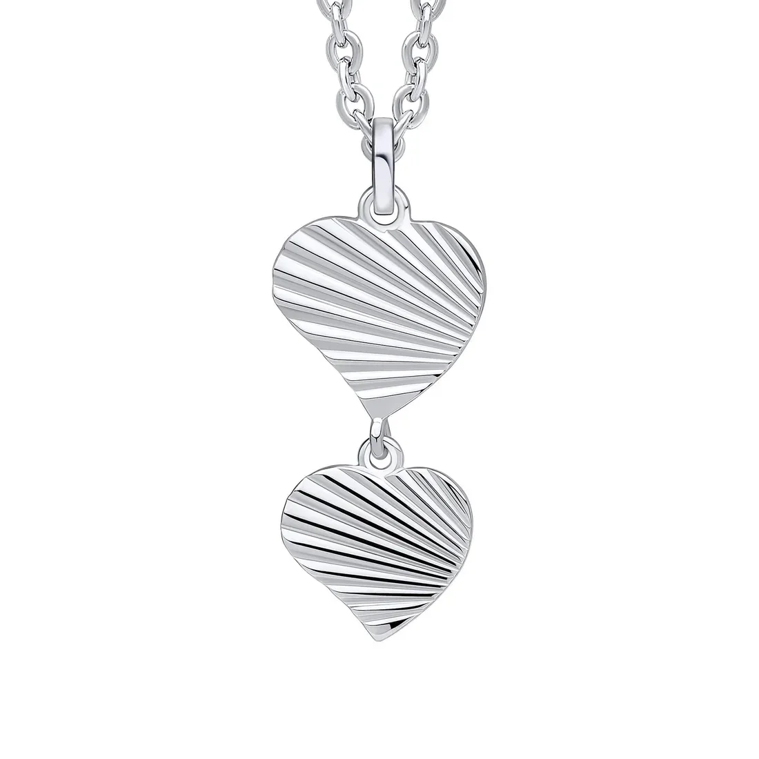 Sterling Silver Pendant P5461 Beginnings Diamond Cut Double Heart Drop Pendant