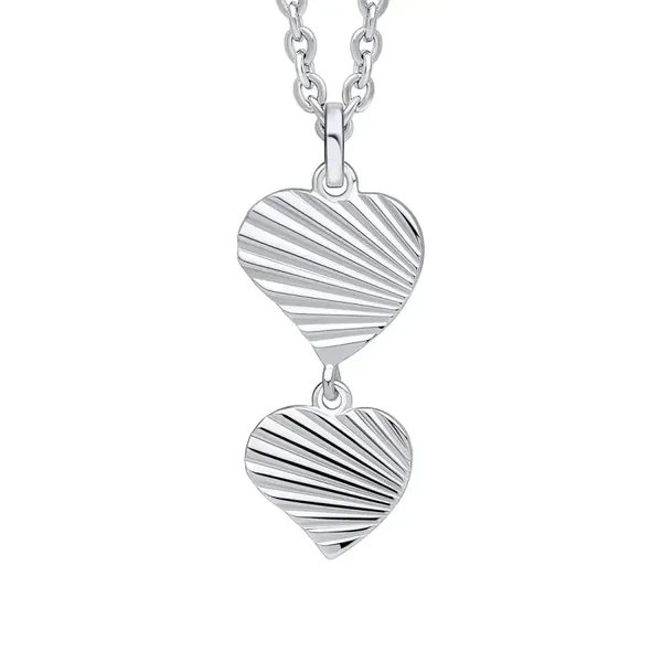 Sterling Silver Pendant P5461 Beginnings Diamond Cut Double Heart Drop Pendant