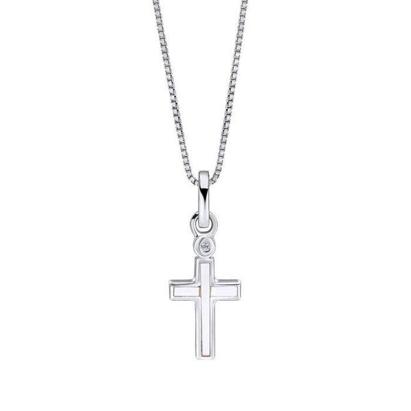 D for Diamond Pendant P5472W Mother of Pearl Cross Pendant with Diamond
