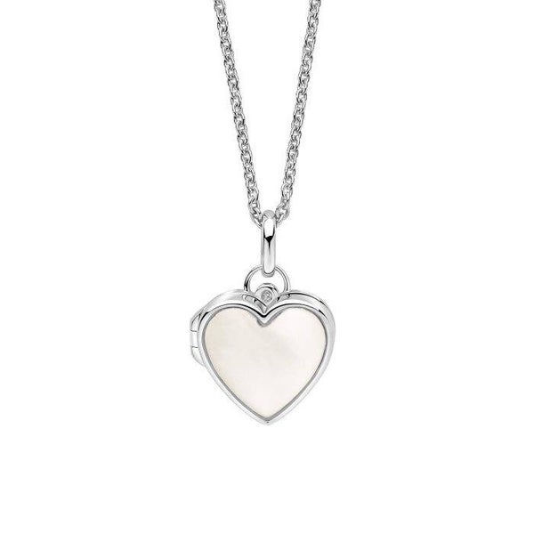 D for Diamond Pendant P5516P Mother of Pearl Heart Locket with Diamond