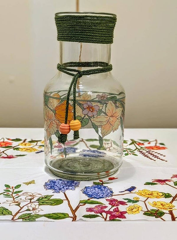Decorative Glass Vase with Green Macrame