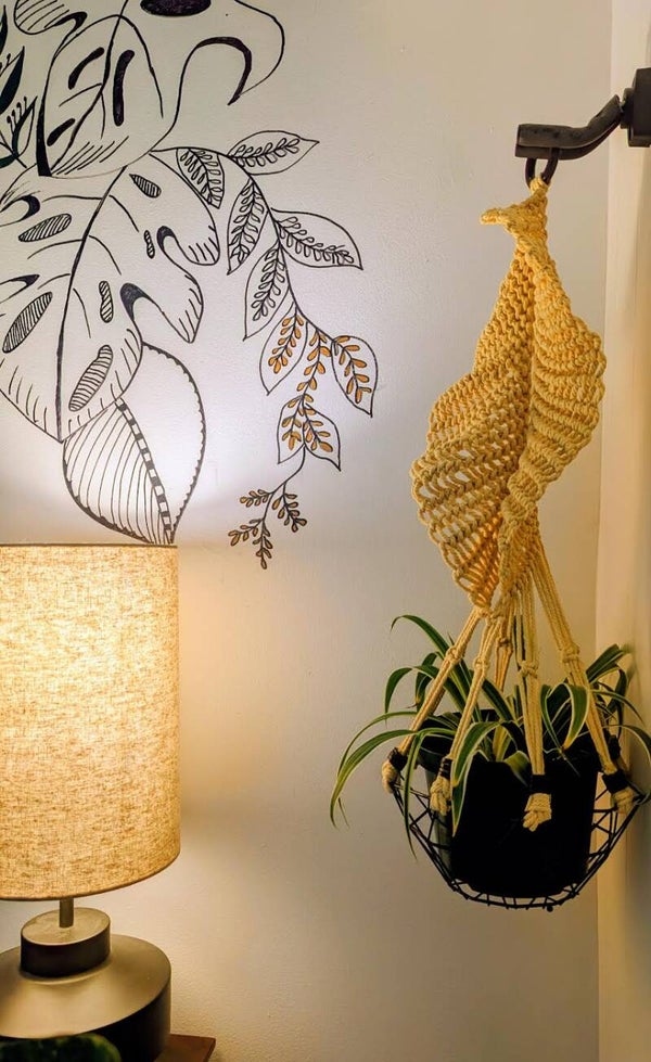 Double Spiral with Yellow Macrame and Metal Basket