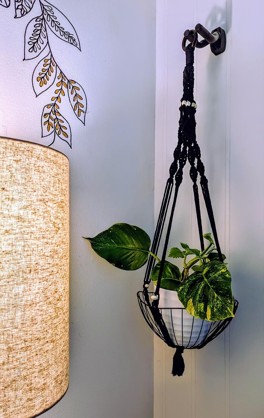 Macrame Plant Hanger with Metal Basket