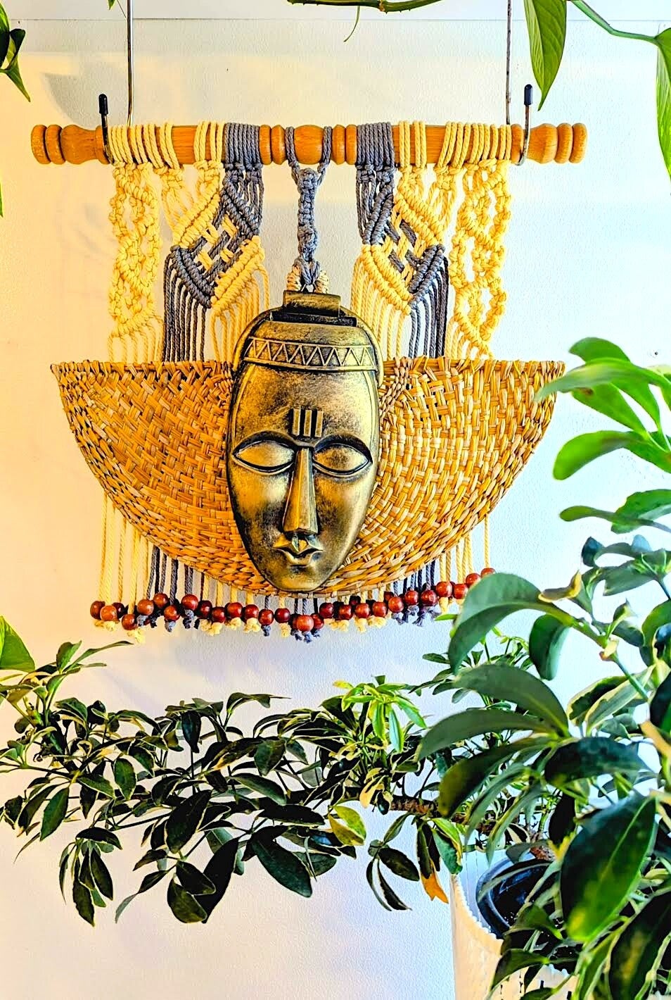 Macrame and Gold Fan with Mask