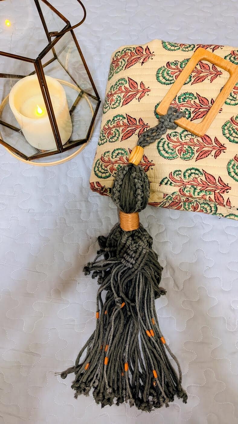 Grey Macrame Tassel Wall Decor