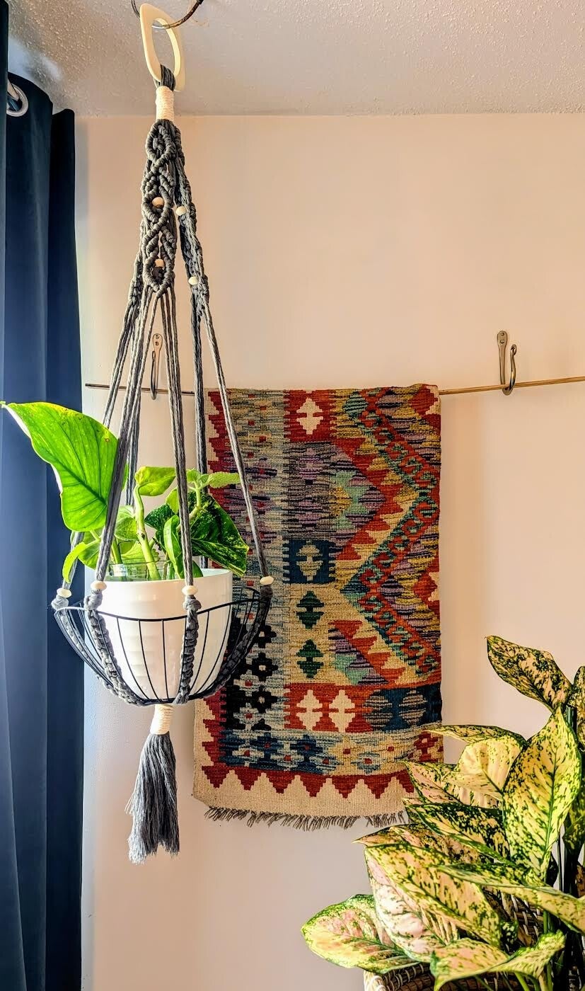Plant Hanger with Grey Macrame