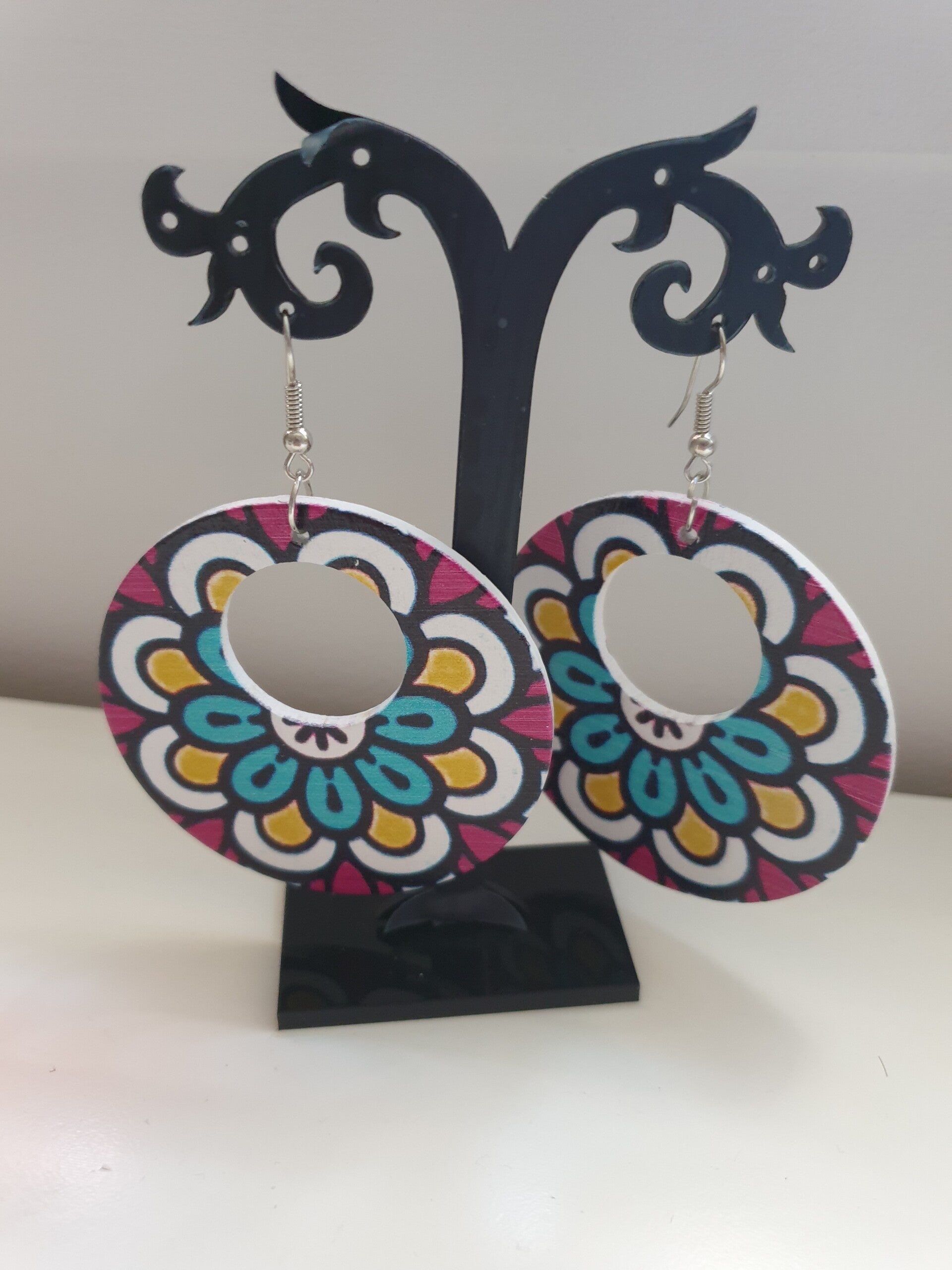 Boucles d'oreilles Bois Créoles Fleurs Hippies