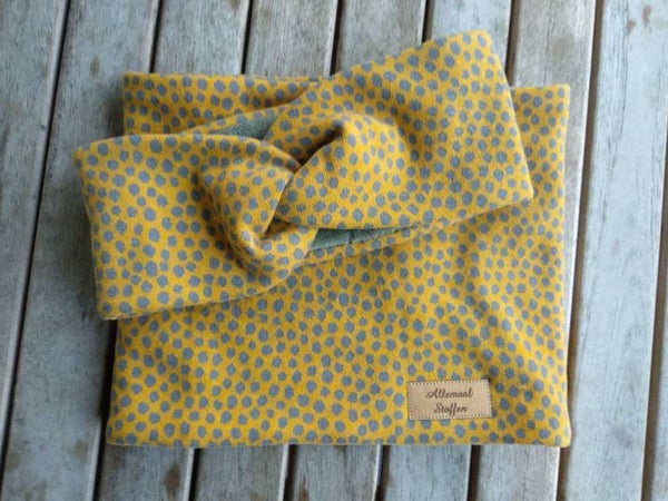 haarband + colsjaal oker grijze bol 