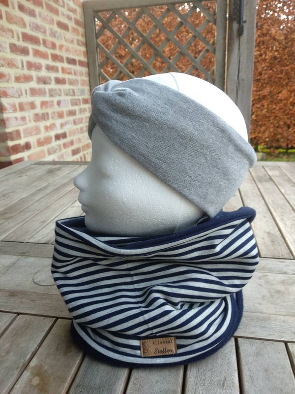 dubbele sjaal grijze/navy streep