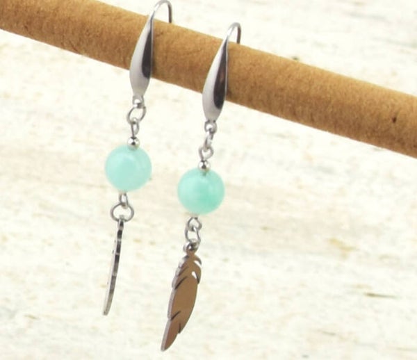 Oorbellen Aventurijn met veer