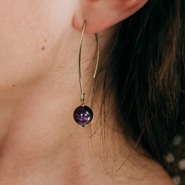 Amethist | ellips oorbellen oud goud