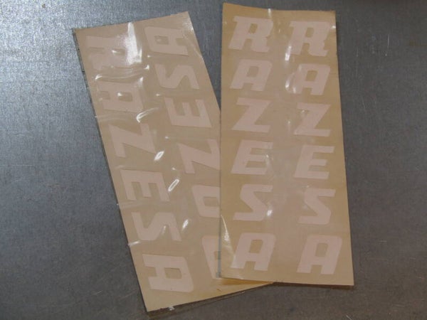 ..RAZESA White frame transfers (RUB-ON) Type 1X DOWN TUBE / 1X SEAT TUBE NOS! L36A 01 - 4/12/19
