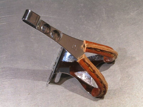 KKT NJS MEDIUM chrome steel toe-clip with leather toe guard NOS! BX48 5566 - 11/14/20 RK11